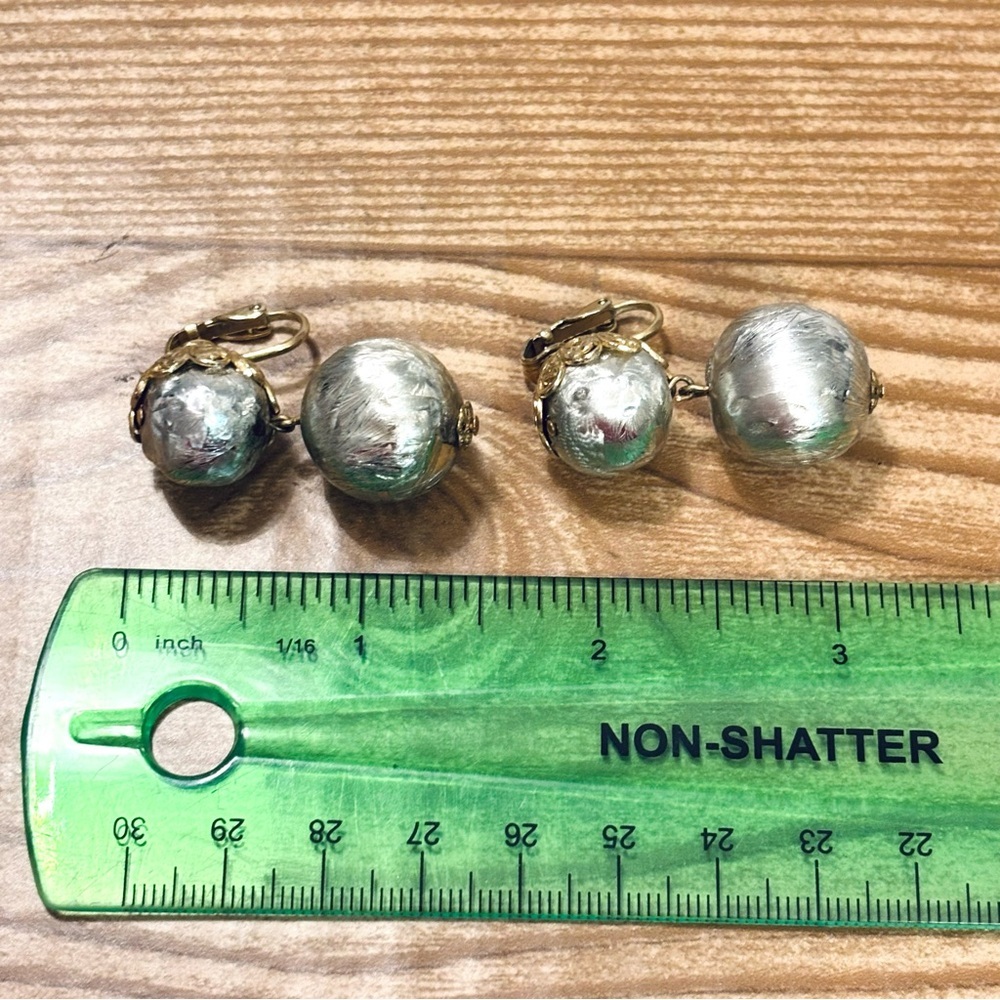 Vintage Silver and Gold Tone Ball Drop Clip-On Earrings - Picture 6 of 8